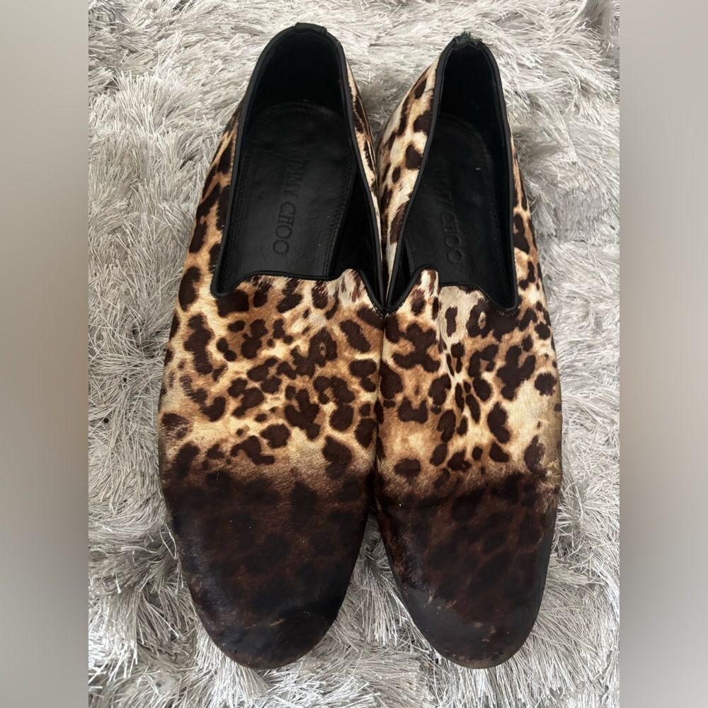 Jimmy Choo Ponyhair Slippers animal print dress shoes fur flats loafers slip ons